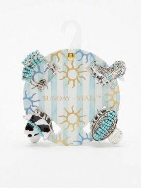 NWT ⚜️🩵⚜️ Sunday State Silver Tone & Turquoise Western Hair Clip Claw Set of 4